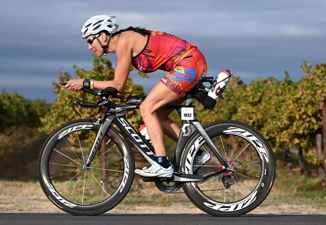 Cyclist racing on a road bike